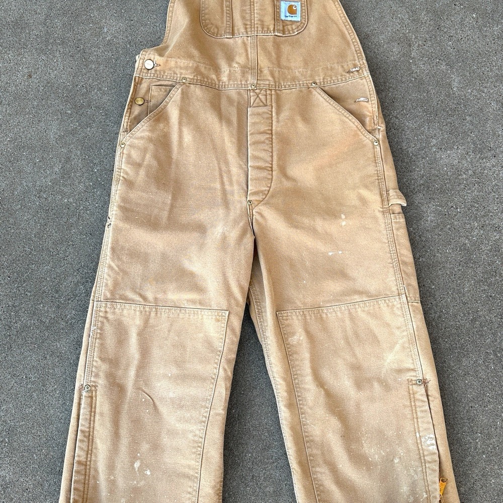 VTG Carhartt Quilted Insulated Duck Bib Overalls Mens 34x34 Double Knee R02 BRN - Picture 3 of 16